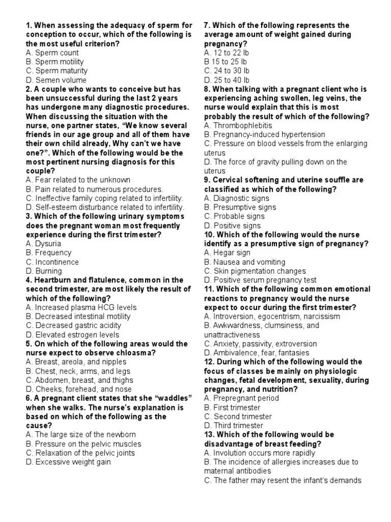 Maternal and Child Nursing Questions Childbirth Preterm Birth