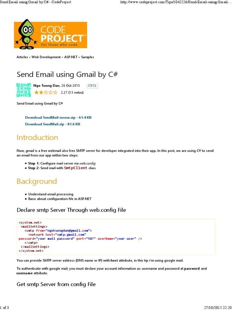 Send Email Using Gmail by C CodeProject Gmail Email