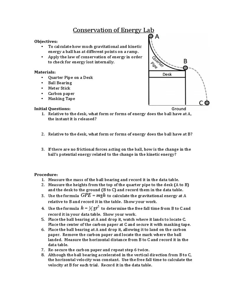 conservation of energy lab alternative Energy Physical