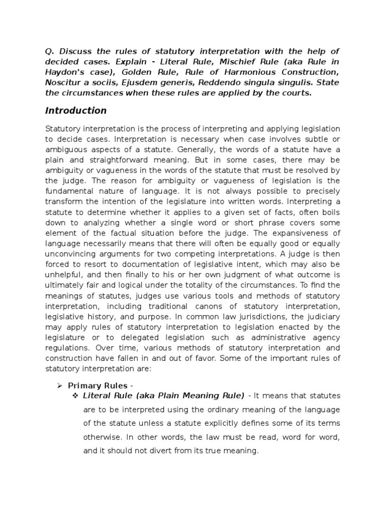 Interpretation of Statutes PDF Plain Meaning Rule Statutory