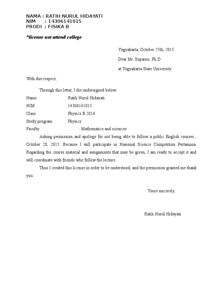 Contoh Surat Izin, CV Dan Surat Lamaran Kerja (b.inggris) Academic