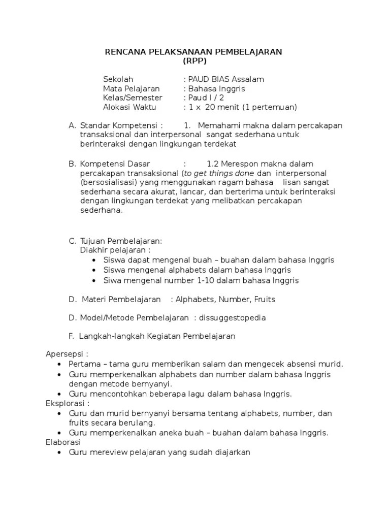 Contoh Rpp Paud