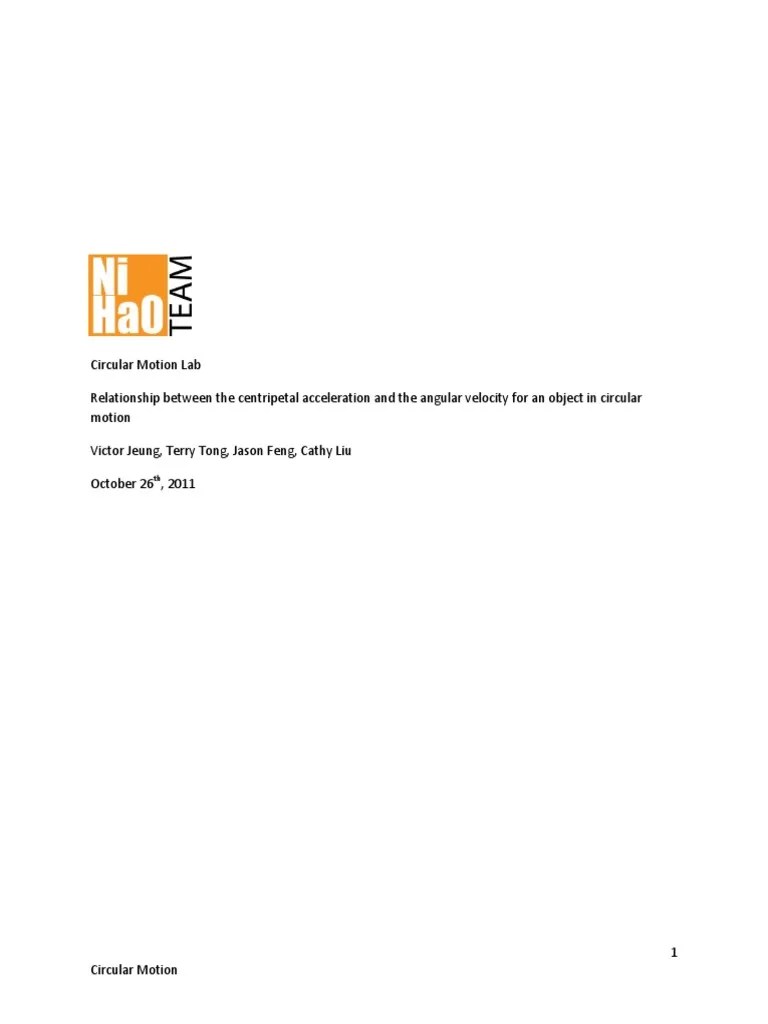 Centripetal Force Lab Report PDF Acceleration Force