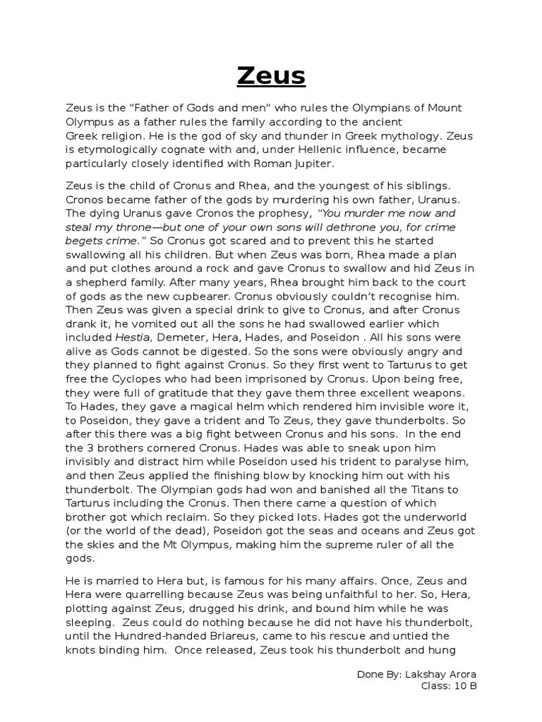 Zeus Zeus Greek Mythology