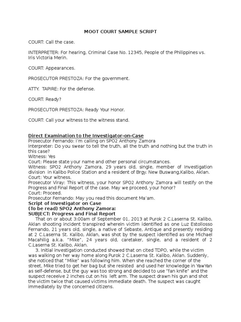 Moot Court Sample Script Witness Prosecutor