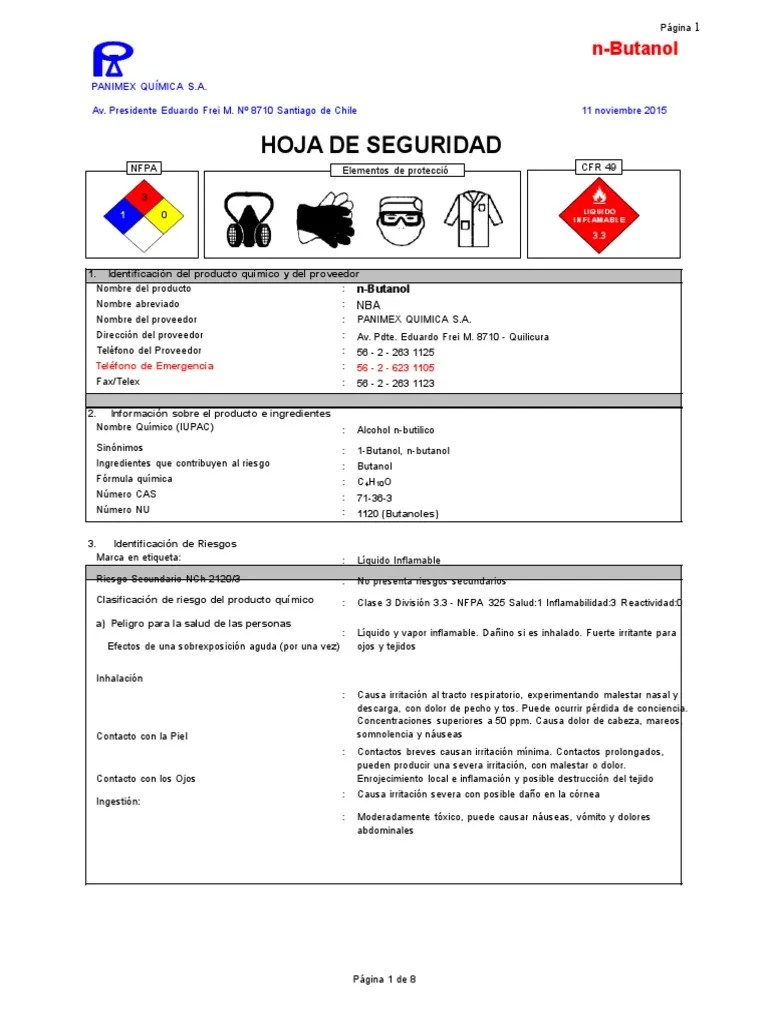 1 BUTANOL Agua Residuos