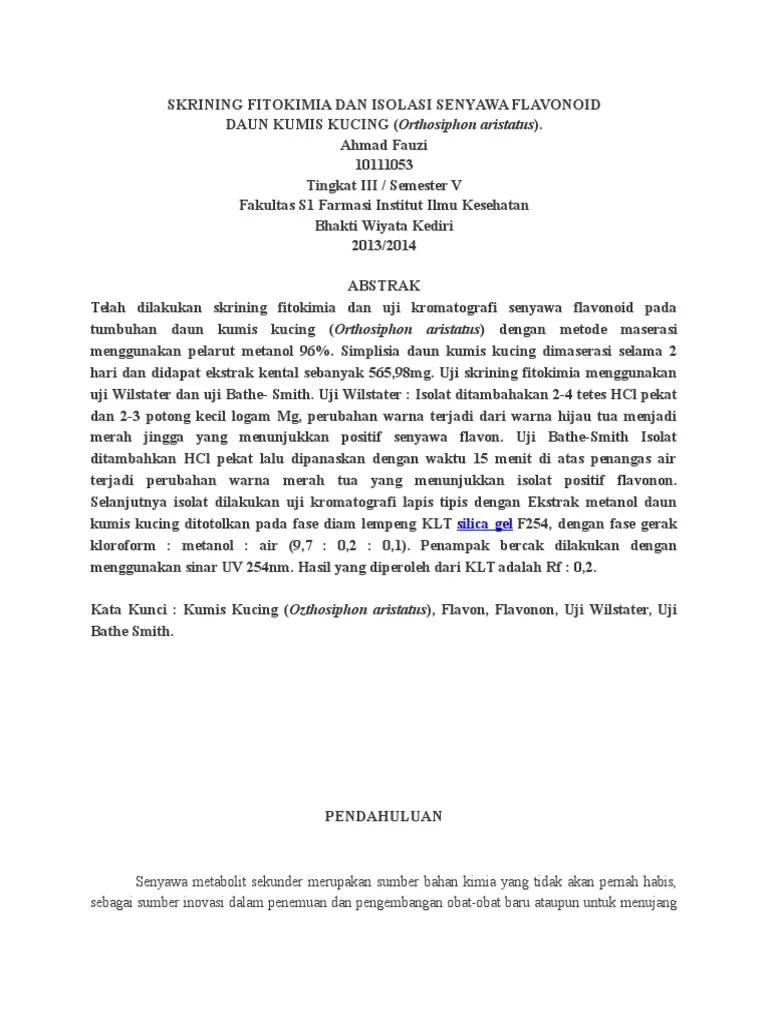 Skrining Fitokimia Dan Isolasi Senyawa Flavonoid