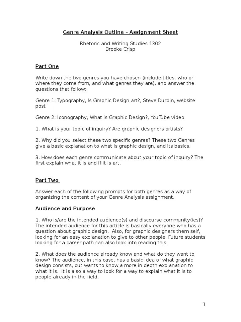 genre analysis outline Genre Graphics
