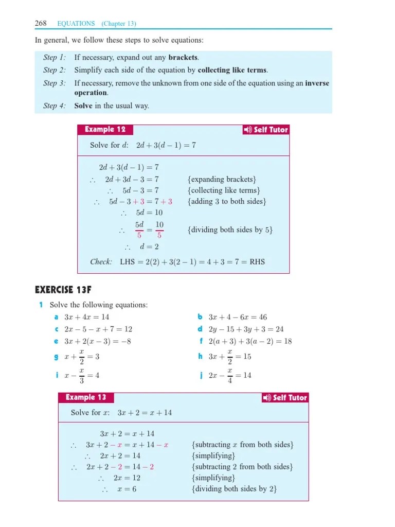 grade 7 myp 2 solving equations 13f Equations Algebra
