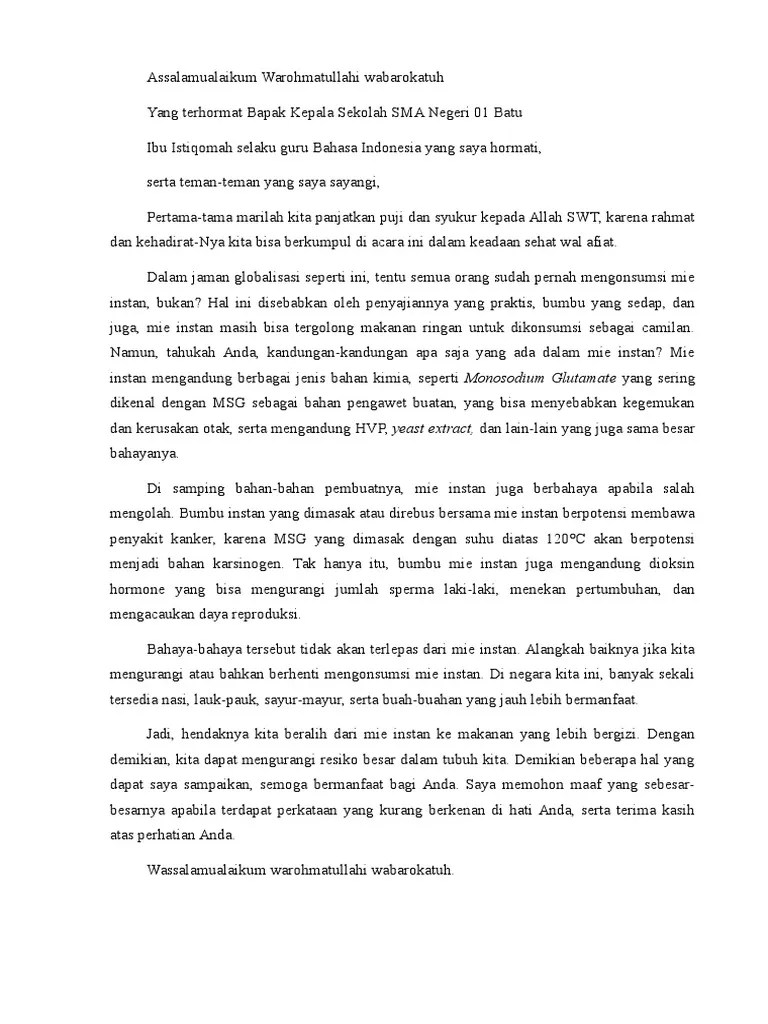 Pidato Untuk Ujian Praktek Singkat DIKBUD