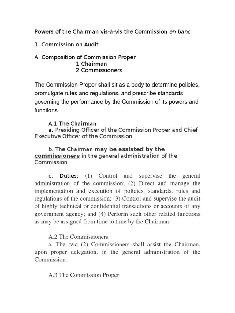 Powers of the Chairman Board Of Directors Committee