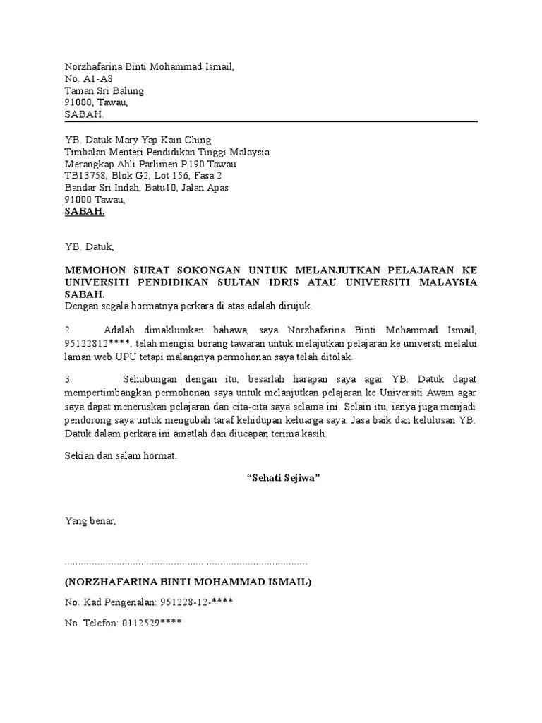 Contoh Surat Sokongan Yb / Contoh Surat Sokongan Yb Untuk Projek Contoh