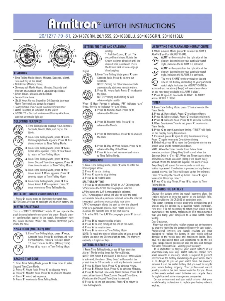 Armitron Watch Manual | PDF | Watch | Timer