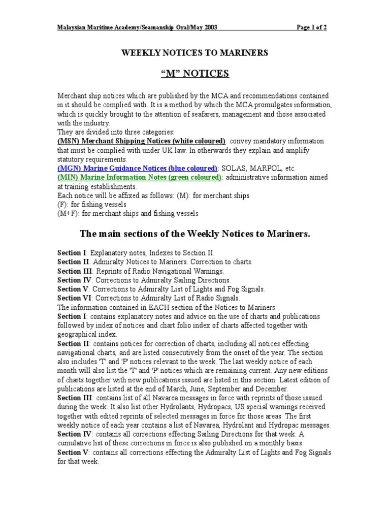 Weekly Notices to Mariners Navigation Ships
