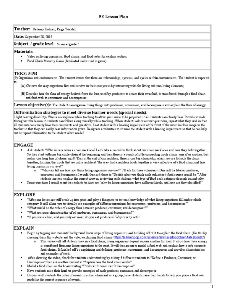 Game Lesson Plan PDF Food  Lesson Plan