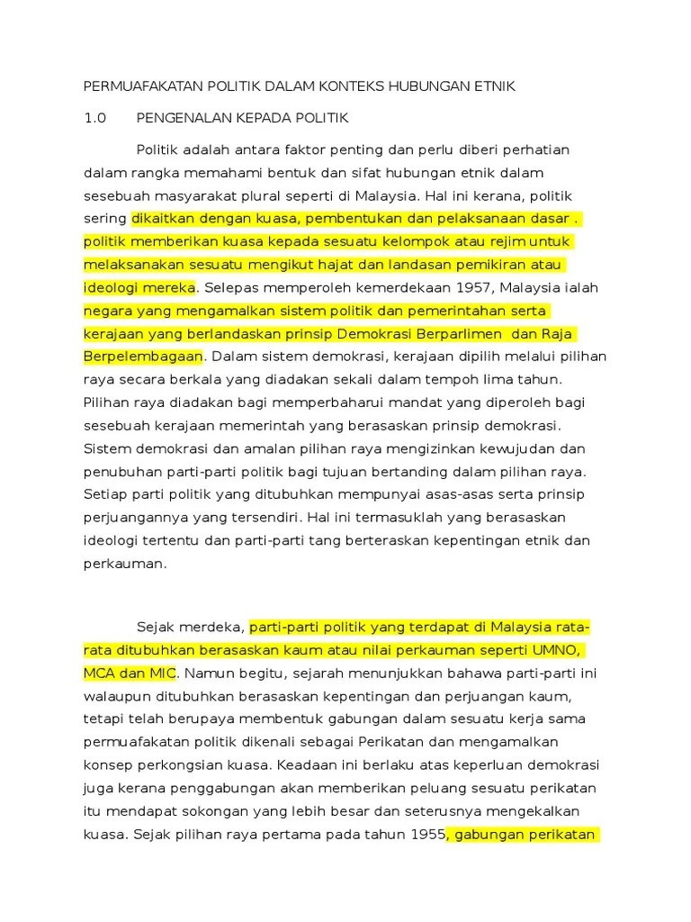 permuafakatan politik dalam konteks hubungan etnik