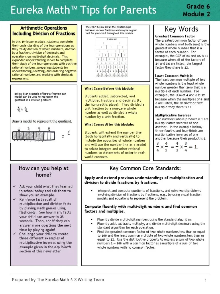 eureka math grade 6 module 2 parent tip sheet Fraction