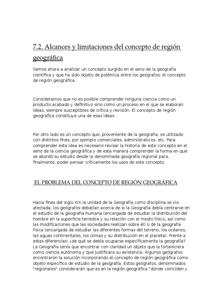 Alcances y Limitaciones Del Concepto de Region Geografica Geografía