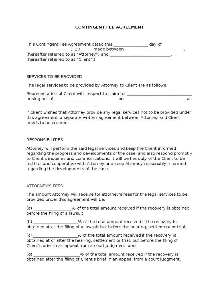 Contigency Fee Agreement Attorney�s Fee Lawsuit