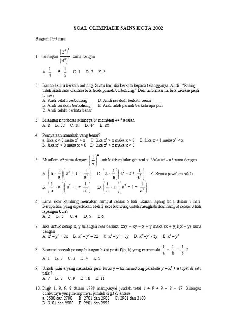 Soal Olimpiade Matematika Sd Level 1 Pdf At Soalkunci