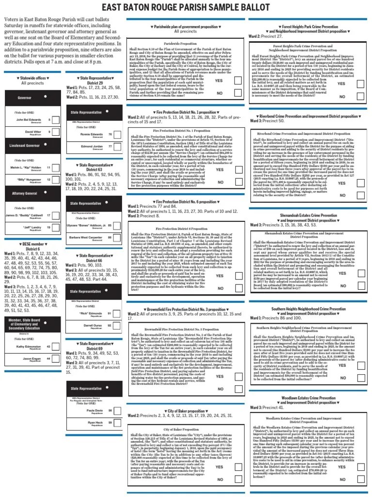 Baton Rouge Nov. 21 Sample Ballot Louisiana Taxes
