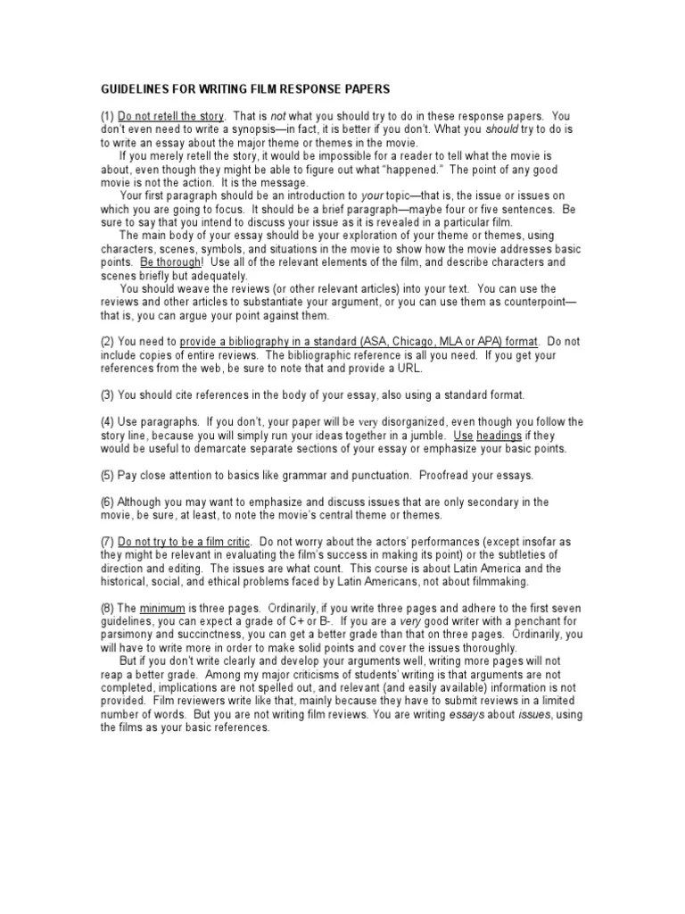 guidelines for writing film response papers 2 Essays Writing