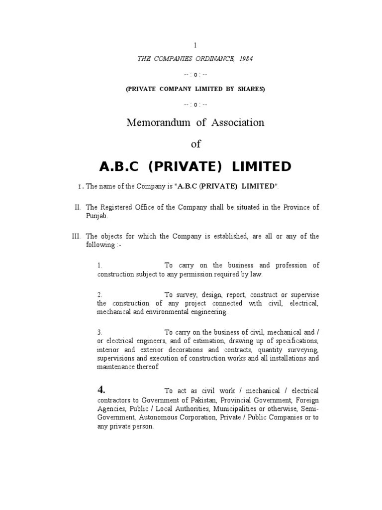 Pattern of Memorandum Board Of Directors Securities (Finance)