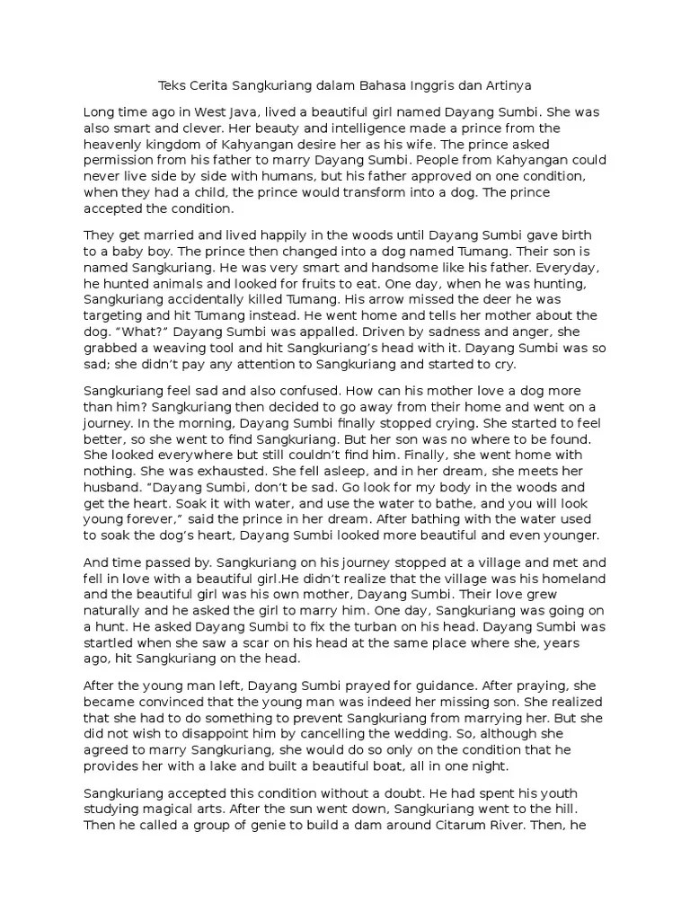 Cerita Tangkuban Perahu Singkat Bahasa Inggris