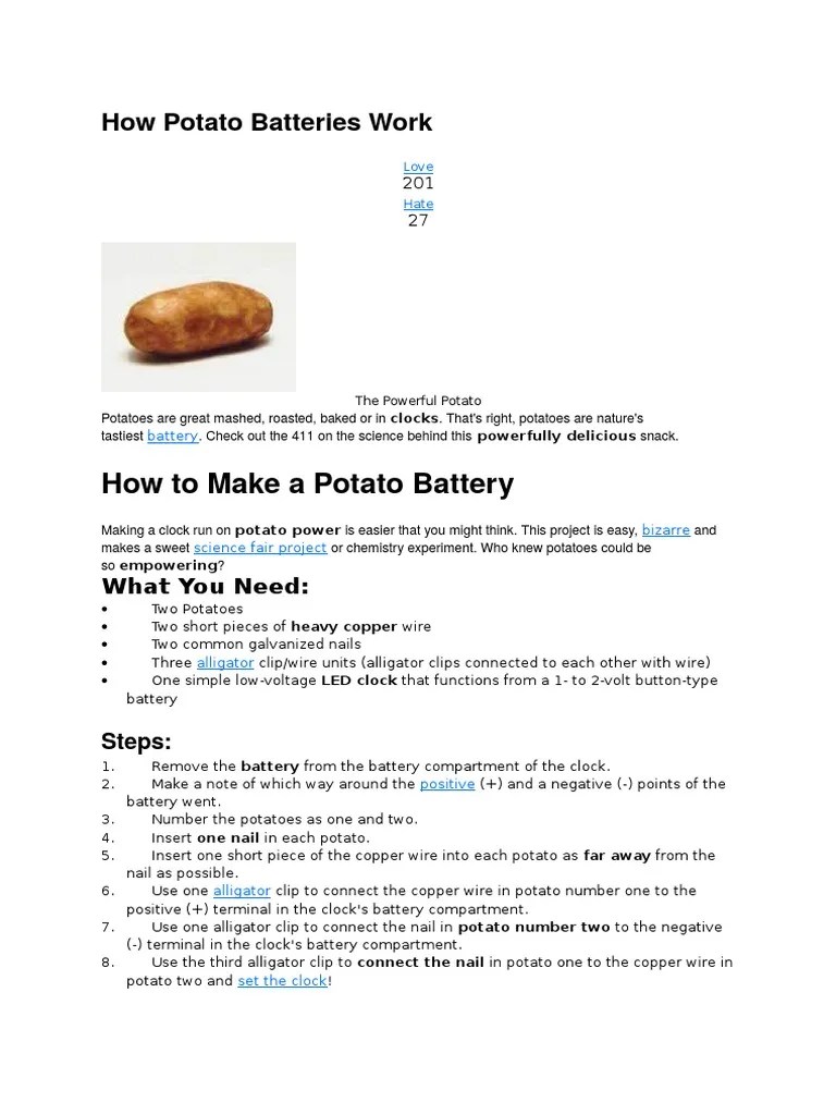 How Potato Batteries Work PDF Battery (Electricity) Field