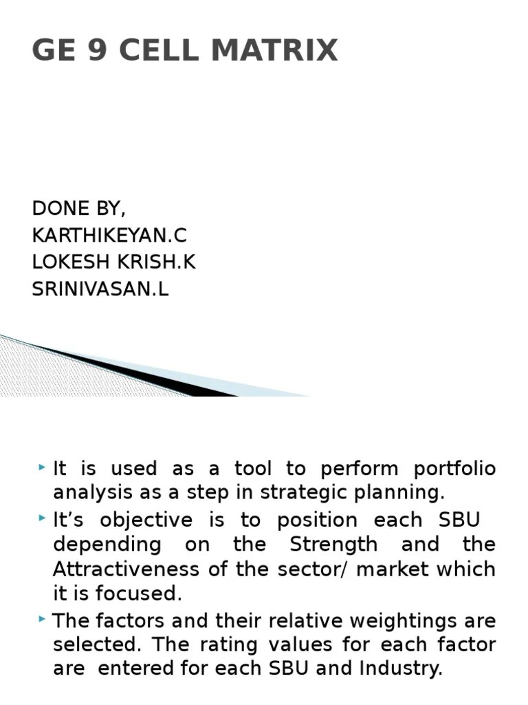 Ge 9 Cell Matrix Done By, Karthikeyan.C Lokesh Krish.K Srinivasan.L PDF
