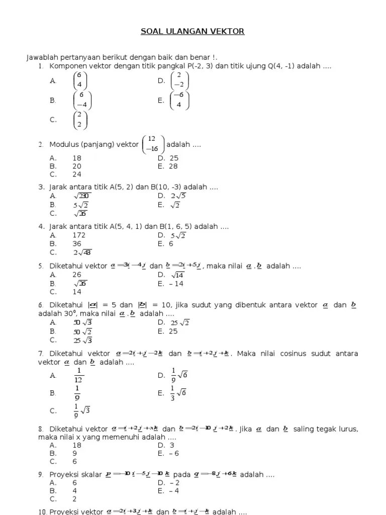 Contoh Latihan Soal Latihan Soal Vektor Matematika