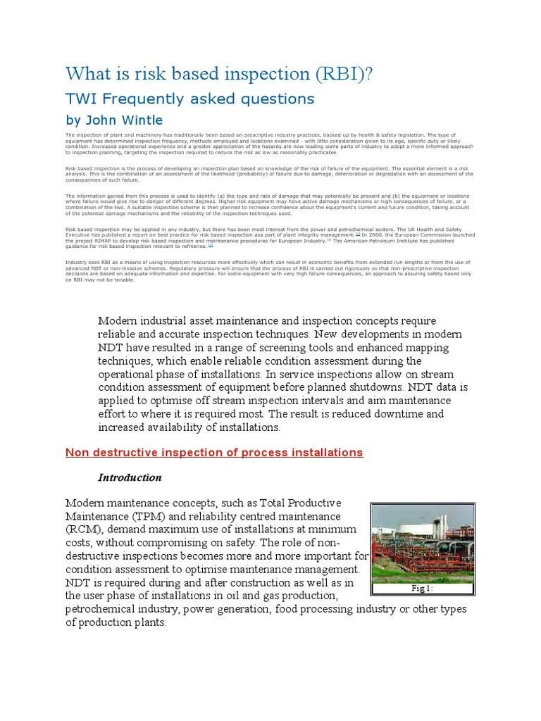 What Is Risk Based Inspection PDF Nondestructive Testing Corrosion