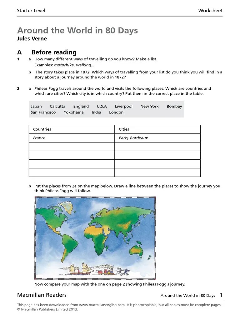 Around the World in 80Days Worksheet Around The World In Eighty Days