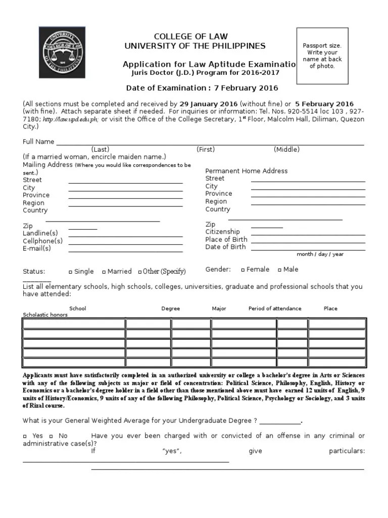 LAE Application Form 2016 2017 Identity Document Academia