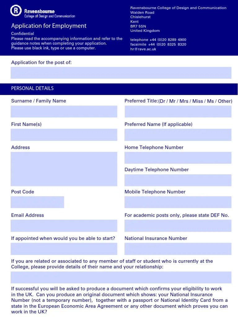 Application For Employment Personal Details PDF Race And Ethnicity