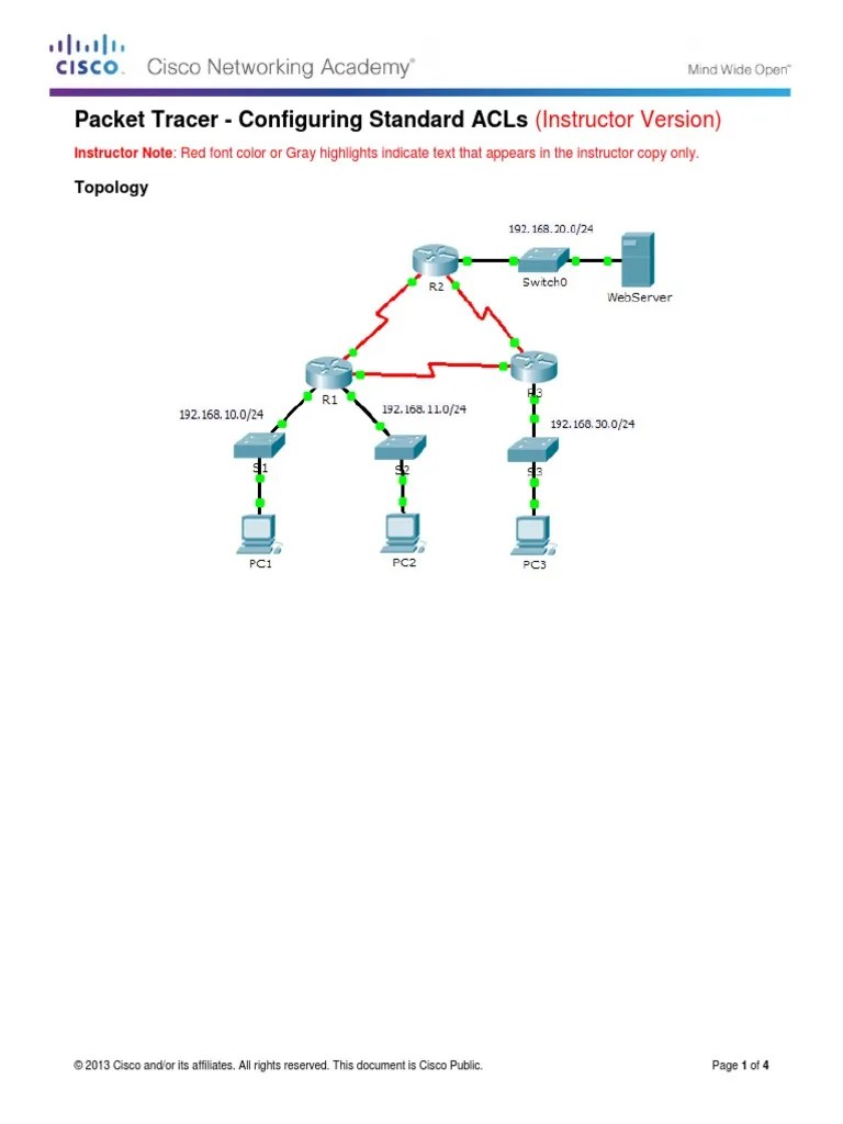9.2.1.10 Packet Tracer Configuring Standard ACLs Instructions IG