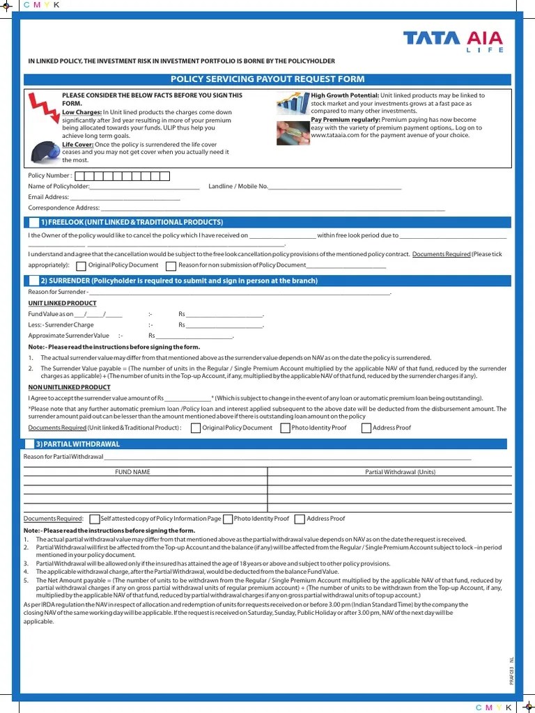 Partial Withdrawal Form Insurance Cheque