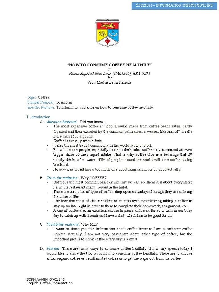 Coffee_sample Informative Speech Outline_submit Coffee (1.3K views)