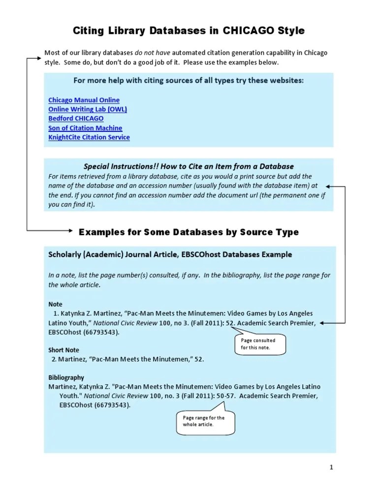 Citing Library Databases in CHICAGO Style Citation