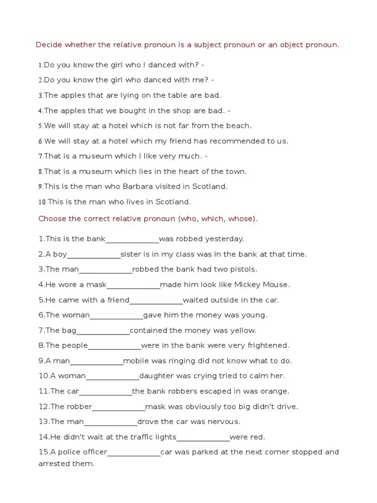 Relatives Clauses 2 Bachillerato Exercises PDF Leisure