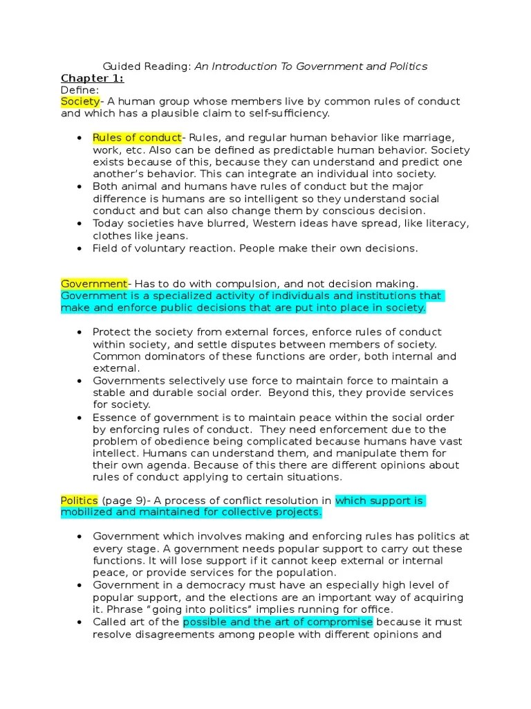 Guided Reading Chapter 1 AP Government Politics Public Sphere