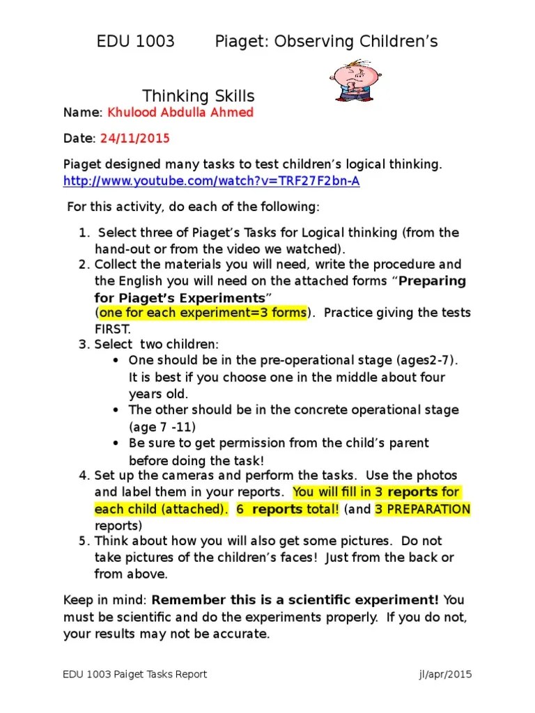 piagets task observation form Mental Processes Truth