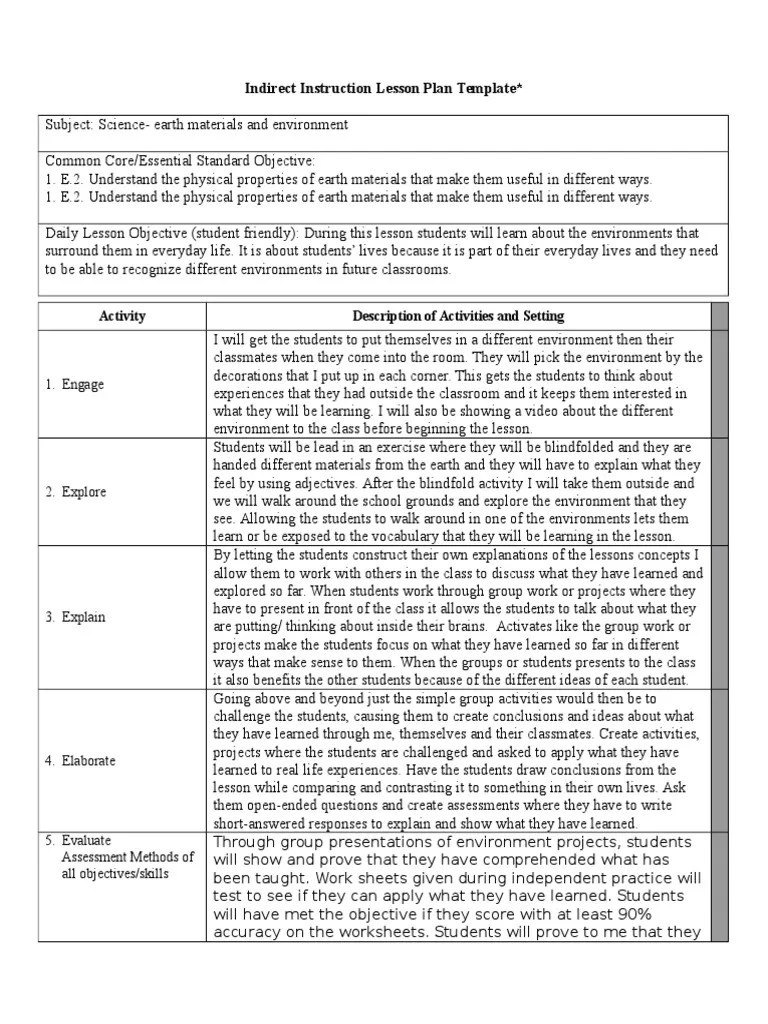 edtpa indirect instruction lesson plan Lesson Plan Educational
