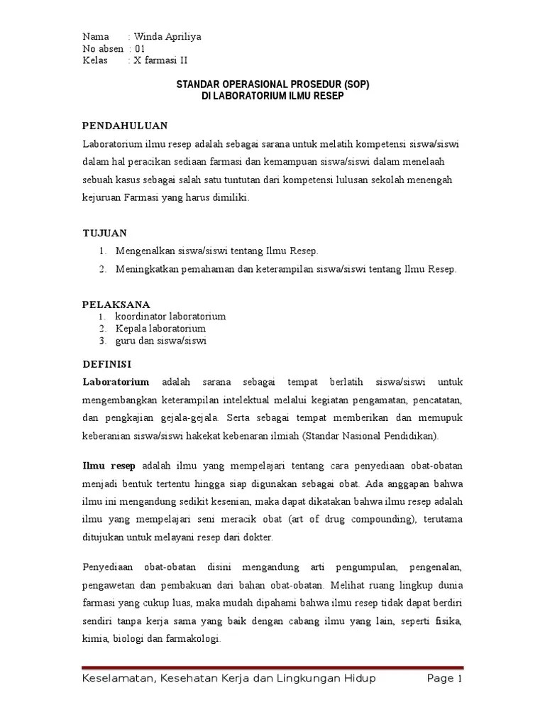 Demikianlah 150 soal teori kejuruan sekolah menengah kejuruan farmasi farmakognosi kelas xii lengkap melaluiataubersamaini kunci jawaban, semoga bermanfaat. Sop Laboratorium Ilmu Resep Tugas K3lh Tq