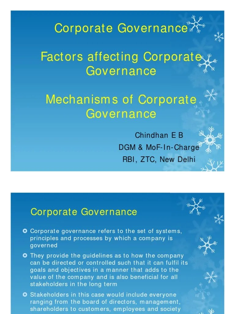 Regulation and Corporate Corporate Governance Governance