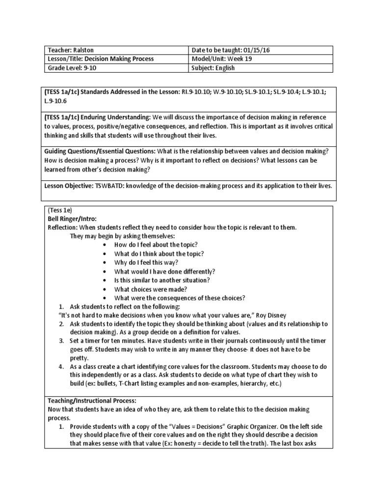 decision making engagement sample lesson plan Decision Making