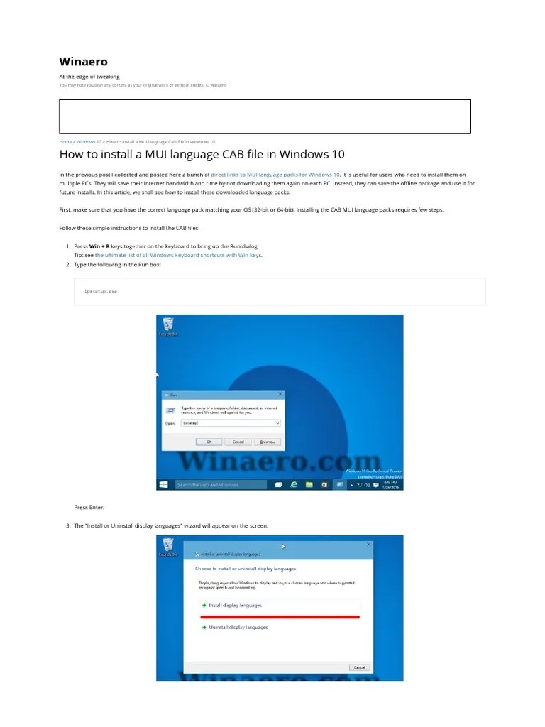 How To Install A MUI Language CAB File in Windows 10 PDF Windows 10 X86 Architecture