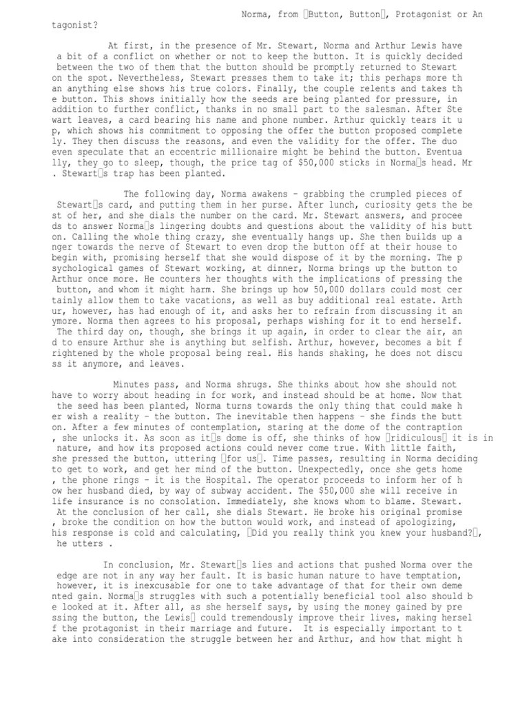 Why Norma From The Short Story "Button, Button" Is A Protagonist. PDF
