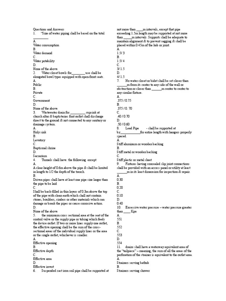 Questions and Answers | PDF | Plumbing | Pipe (Fluid Conveyance)