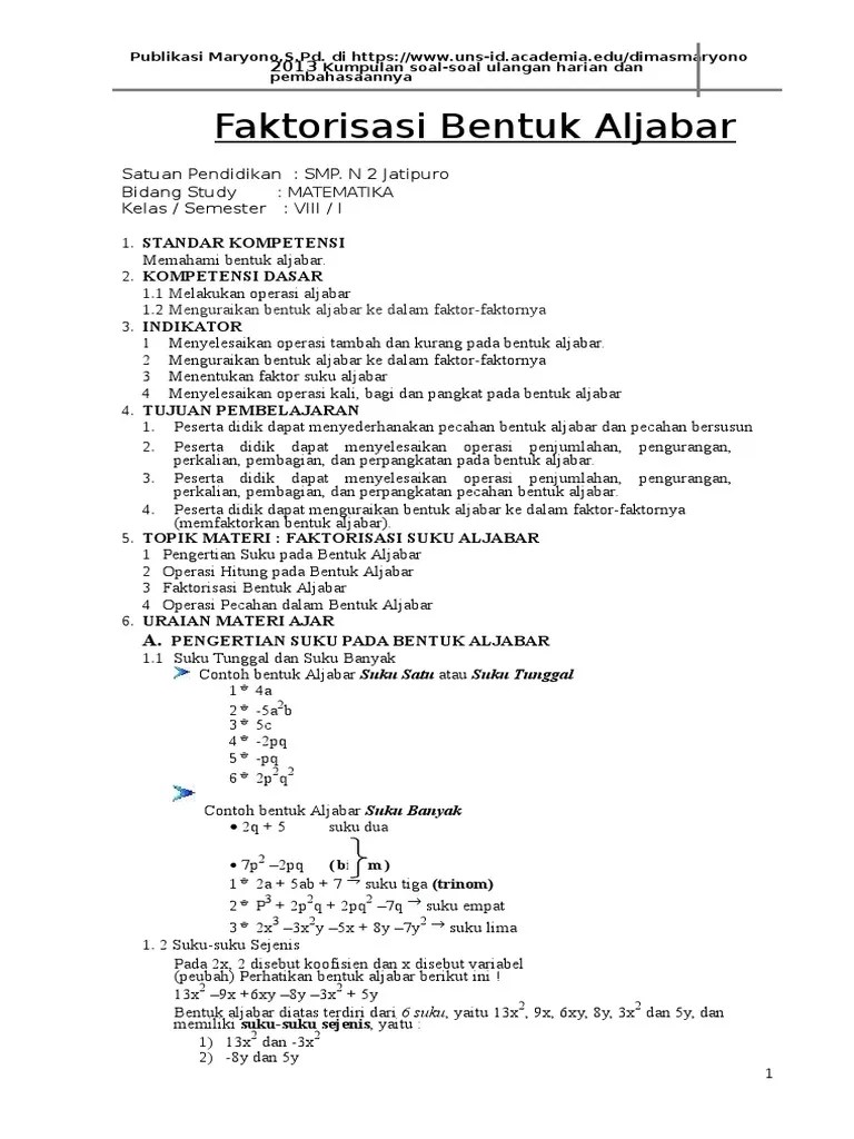 Kumpulan Soal Matematika Smp Kelas VIII